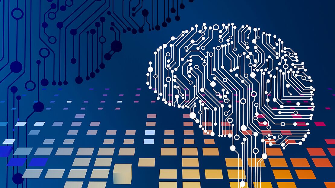 Digital dargestelltes Gehirn aus Datenpunkten als Symbol für Künstliche Intelligenz im Arbeitsschutz&nbsp;4.0